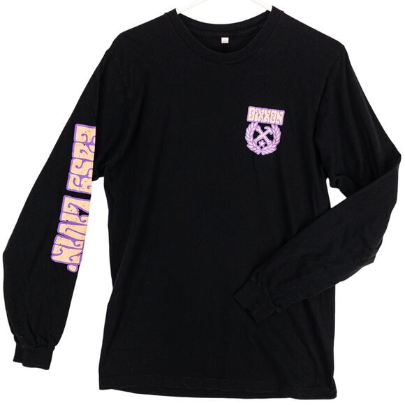 Dixxon Long Sleeve T-Shirt Men's Medium Black Purple Logo Crew Neck No Side Seam - Picture 1 of 10
